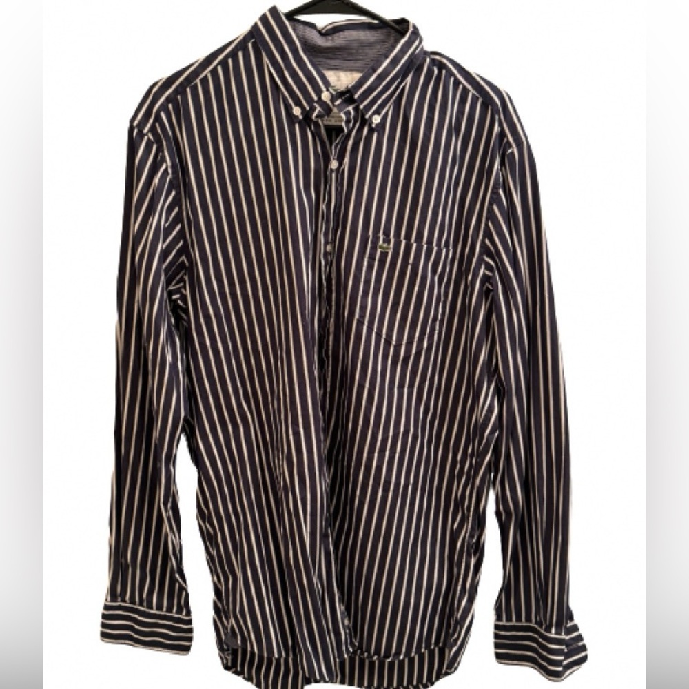 Men’s Lacoste Blue Striped Long Sleeve Button Down Shirt Size 40 Regular Fit